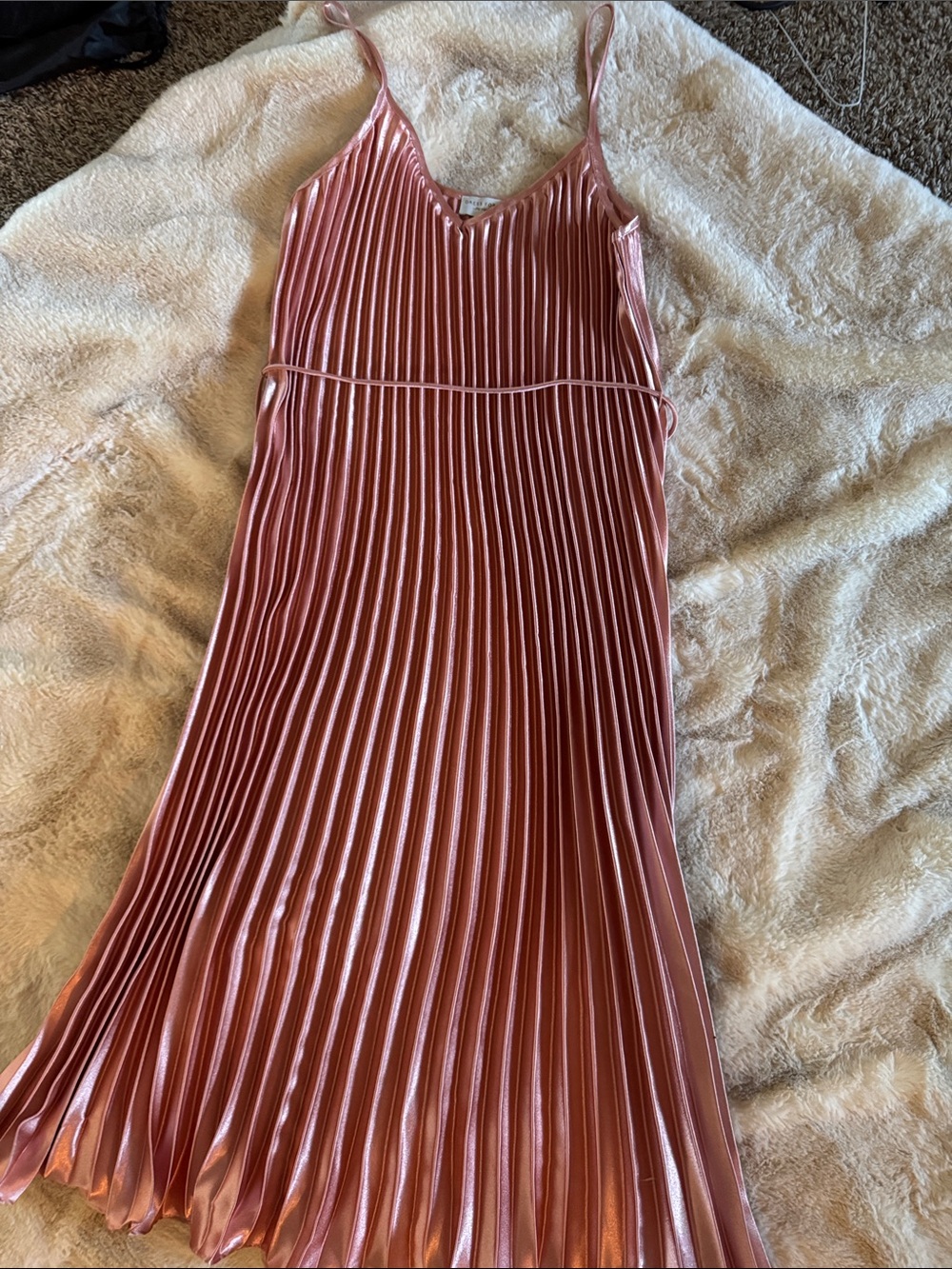 Dress Forum Dusty Rose Pleated Satin Midi Dress